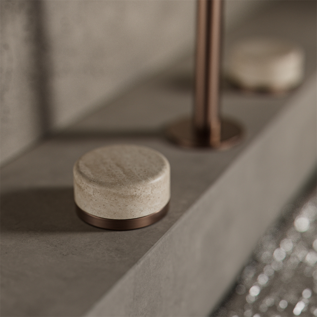 Nero Serenity Basin Tap Set Edge Spout with Rome Travertine Handle - Brushed Bronze - 24D025BZ