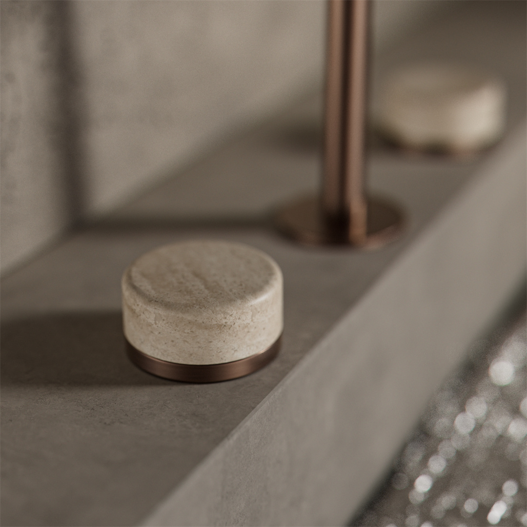 Nero Serenity Basin Tap Set Edge Spout with Rome Travertine Handle - Brushed Bronze - 24D025BZ