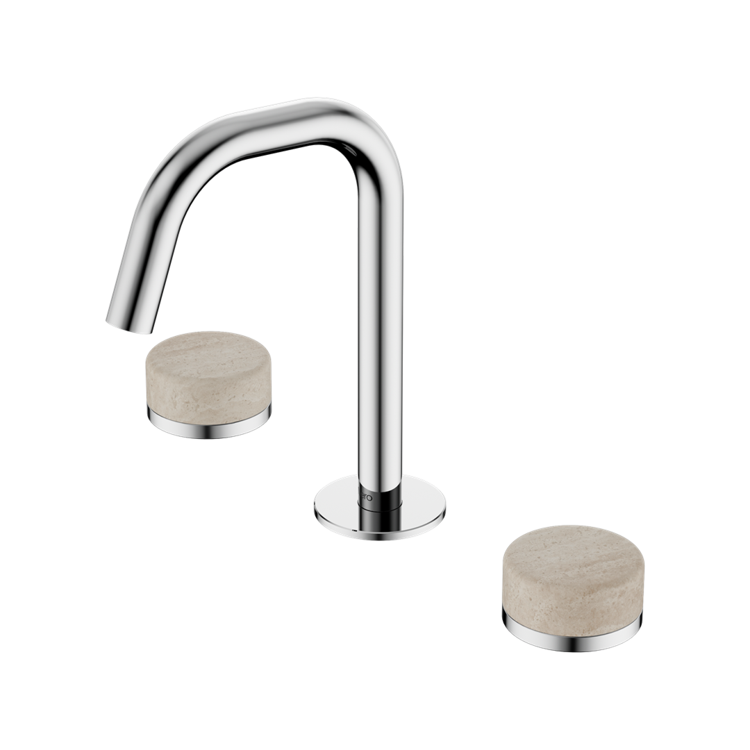 Nero Serenity Basin Tap Set Edge Spout with Rome Travertine Handle - Chrome - 24D025CH