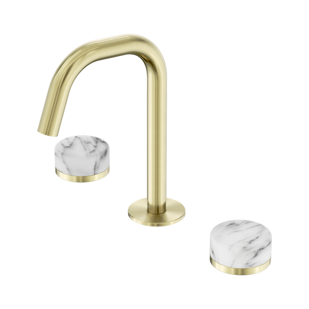Nero Serenity Basin Tap Set Edge Spout with Arabescato Corchia Handle - Brushed Gold - 24D026BG