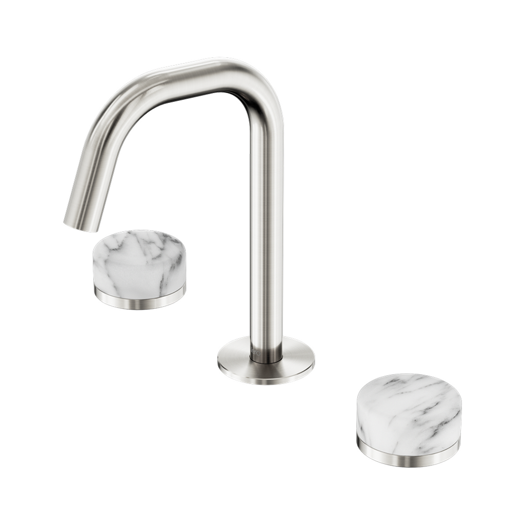 Nero Serenity Basin Tap Set Edge Spout with Arabescato Corchia Handle - Brushed Nickel - 24D026BN