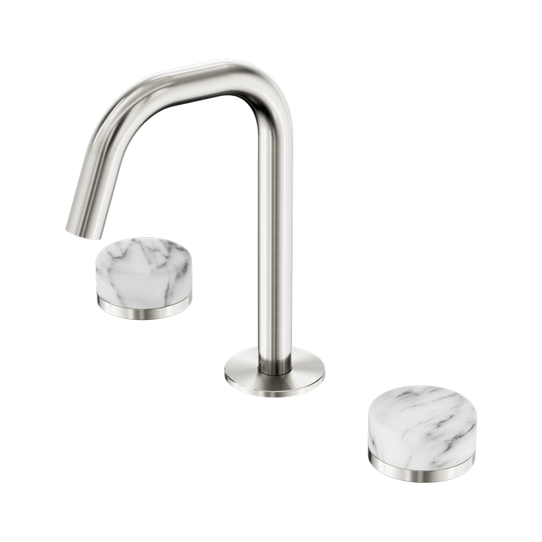 Nero Serenity Basin Tap Set Edge Spout with Arabescato Corchia Handle - Brushed Nickel - 24D026BN
