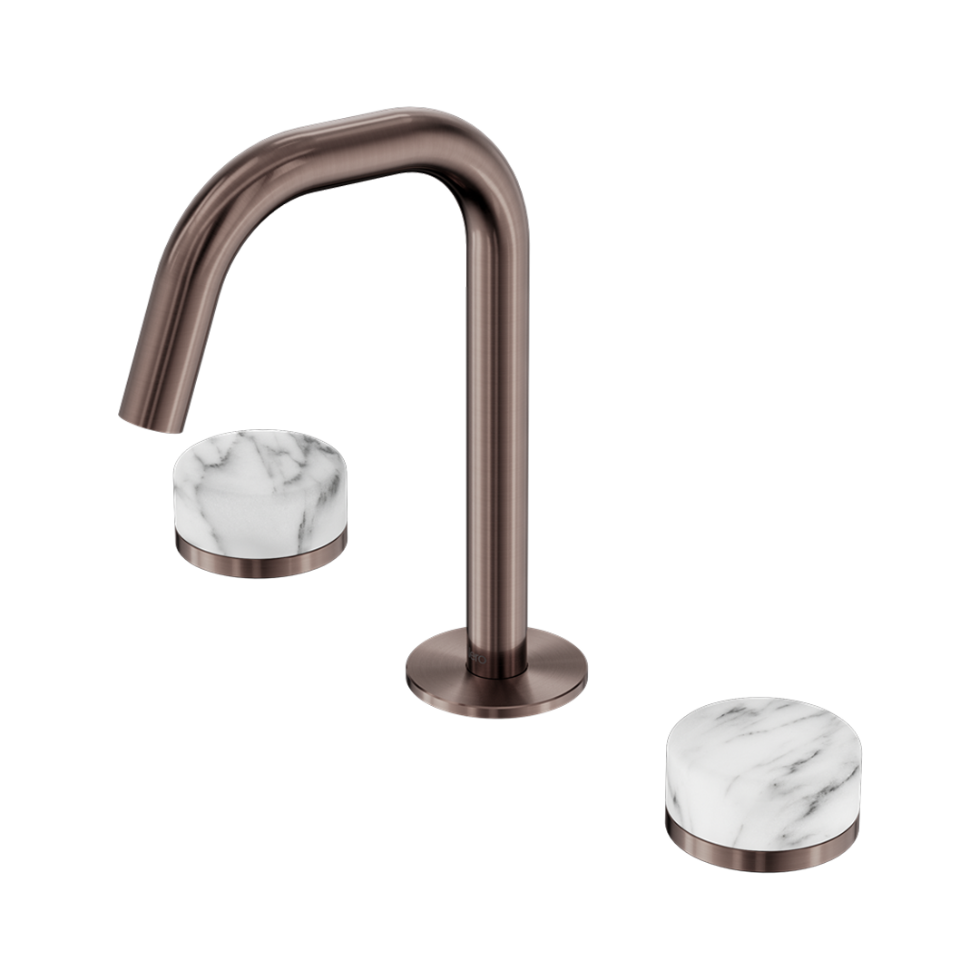 Nero Serenity Basin Tap Set Edge Spout with Arabescato Corchia Handle - Brushed Bronze - 24D026BZ