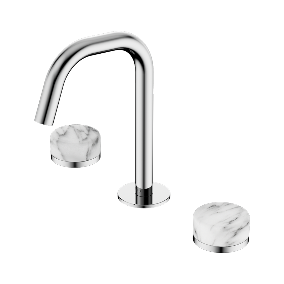 Nero Serenity Basin Tap Set Edge Spout with Arabescato Corchia Handle - Chrome - 24D026CH