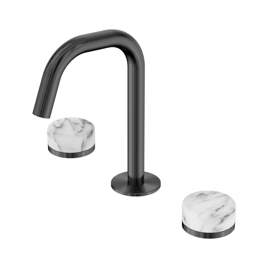 Nero Serenity Basin Tap Set Edge Spout with Arabescato Corchia Handle - Gun Metal - 24D026GM