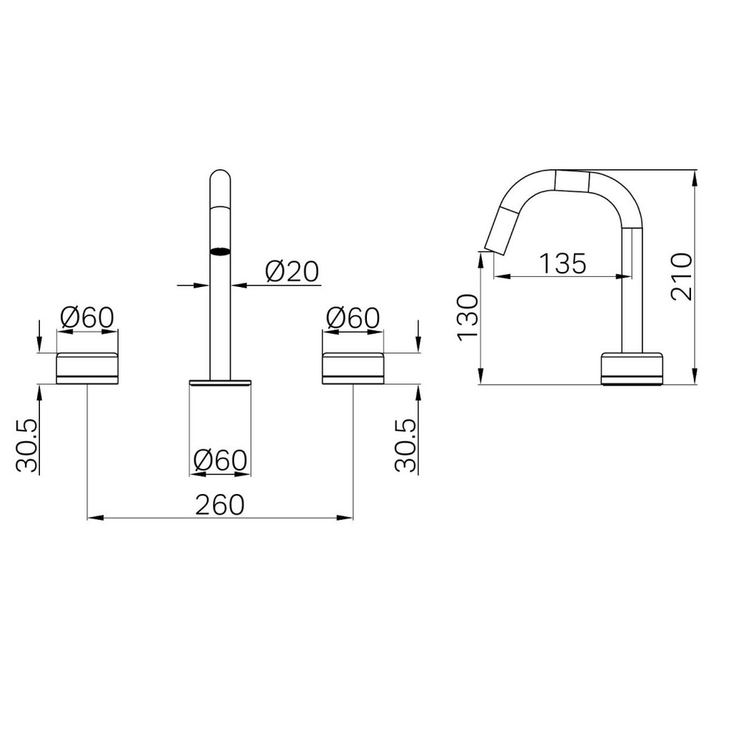 Nero Serenity Basin Tap Set Edge Spout with Arabescato Corchia Handle - Brushed Nickel - 24D026BN