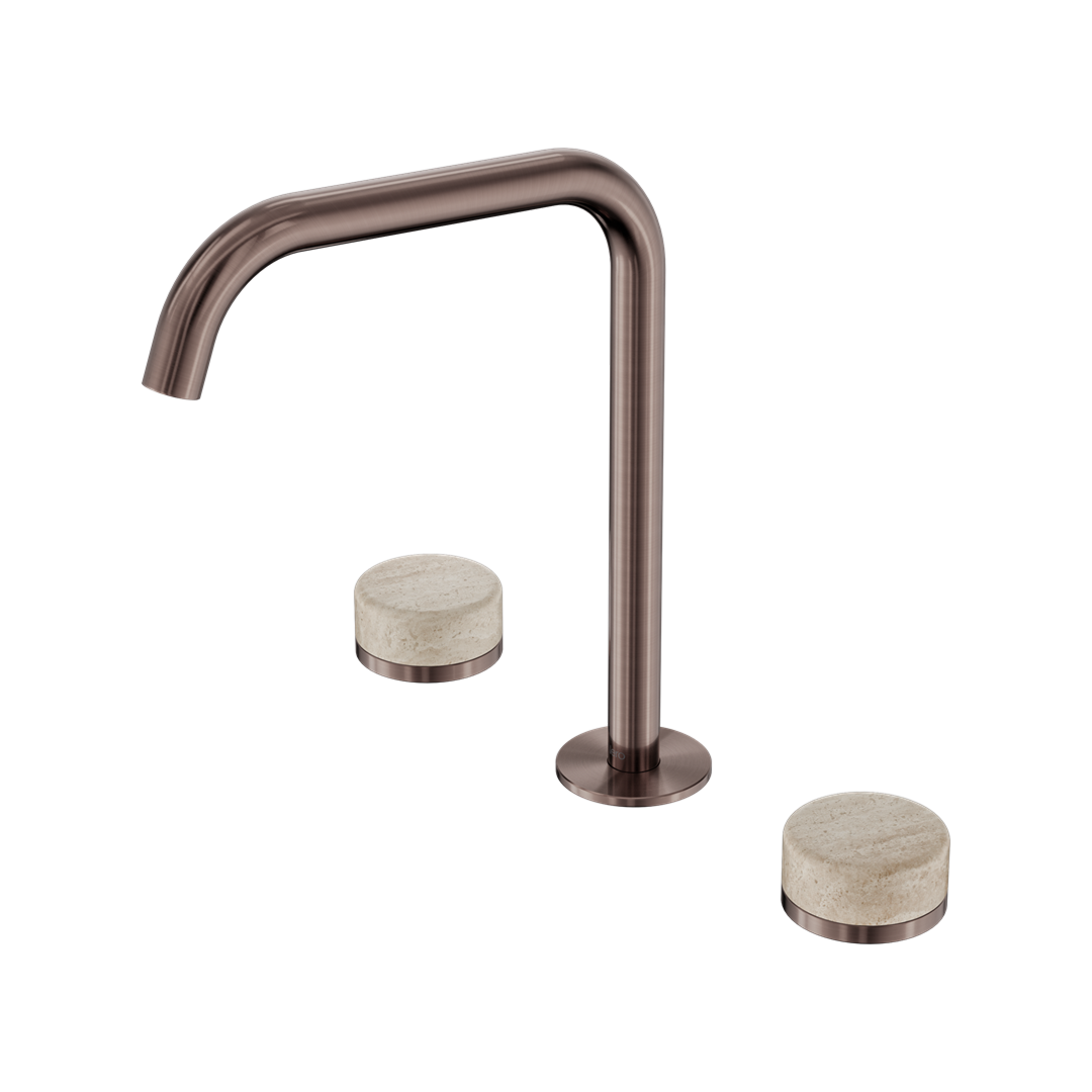 Nero Serenity Bath/Kitchen Tap Set Edge Spout with Rome Travertine Handle - Brushed Bronze - 24D031BZ