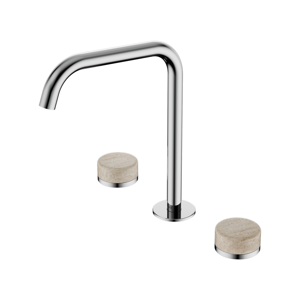 Nero Serenity Bath/Kitchen Tap Set Edge Spout with Rome Travertine Handle - Chrome - 24D031CH