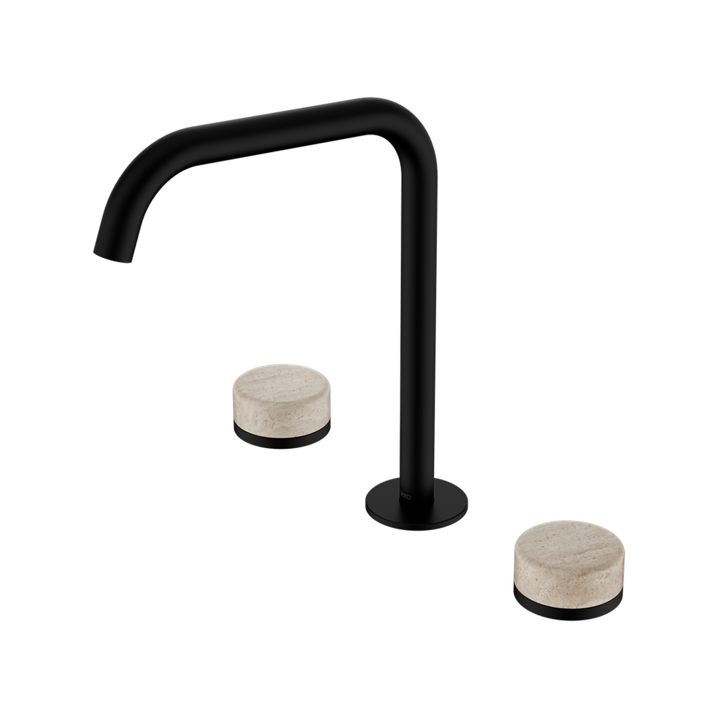 Nero Serenity Bath/Kitchen Tap Set Edge Spout with Rome Travertine Handle - Matte Black - 24D031MB