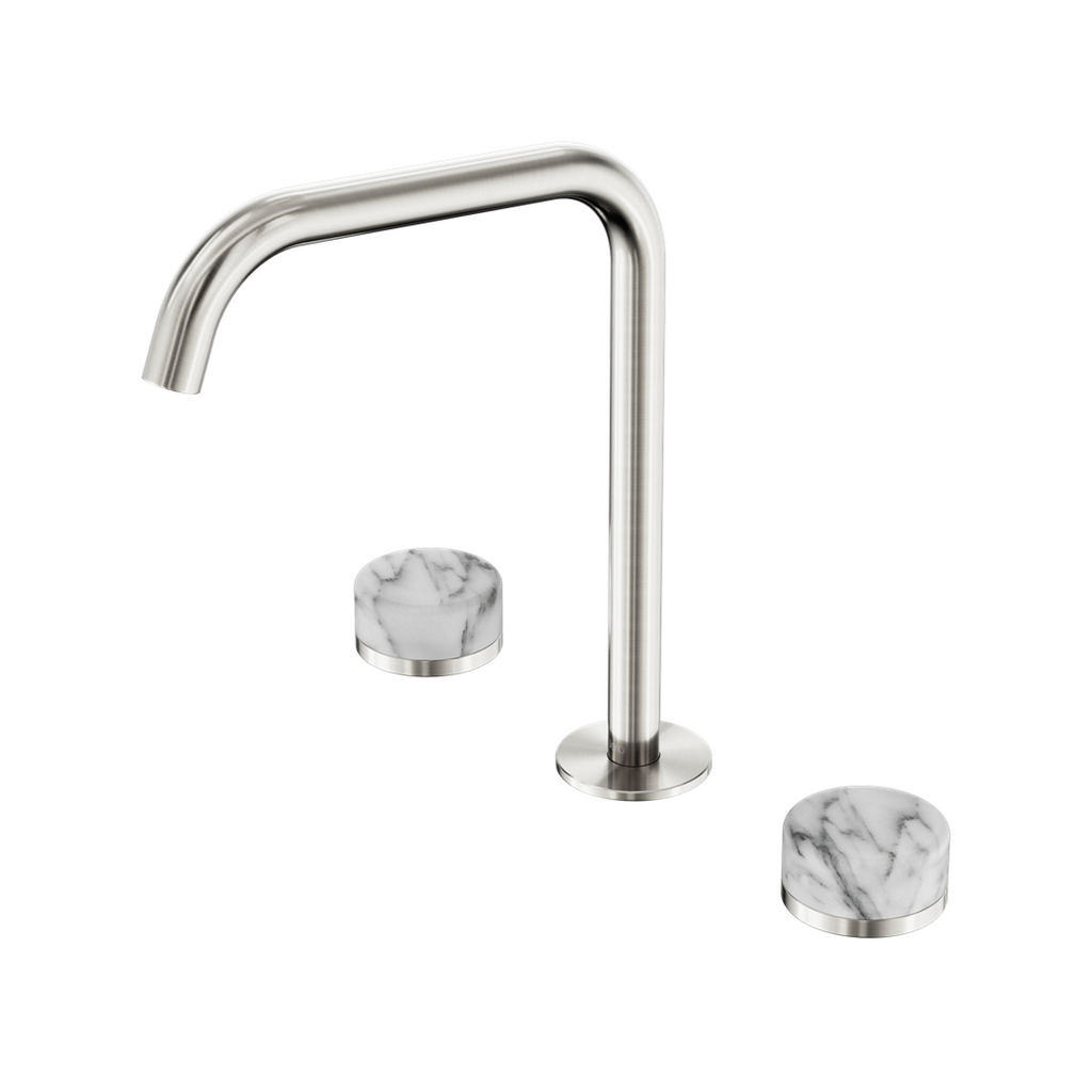 Nero Serenity Bath/Kitchen Tap Set Edge Spout with Arabescato Corchia Handle - Brushed Nickel - 24D032BN