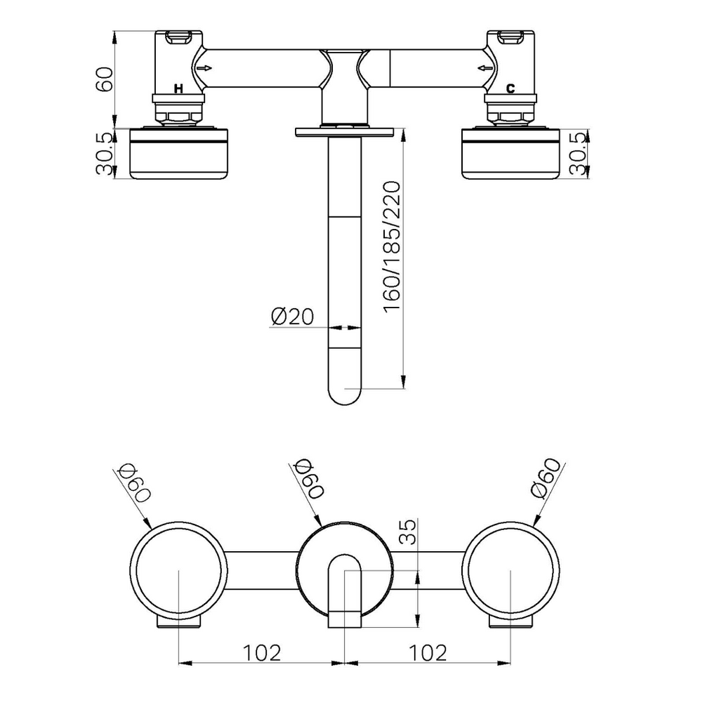 Nero Serenity Wall Basin Set 185mm Spout with Metal Handle (Includes In-Wall Body) - LF Gun Metal - 24D046GM