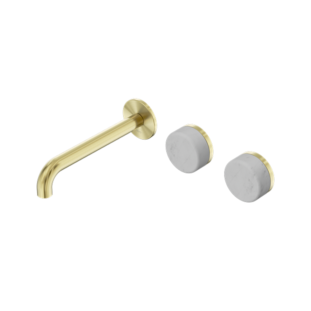 Nero Serenity 220mm Wall Basin Set Offset Spout with Carrara Handle - LF Brushed Gold - 24D065BG