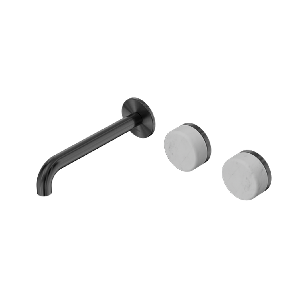 Nero Serenity 220mm Wall Basin Set Offset Spout with Carrara Handle - LF Gun Metal - 24D065GM