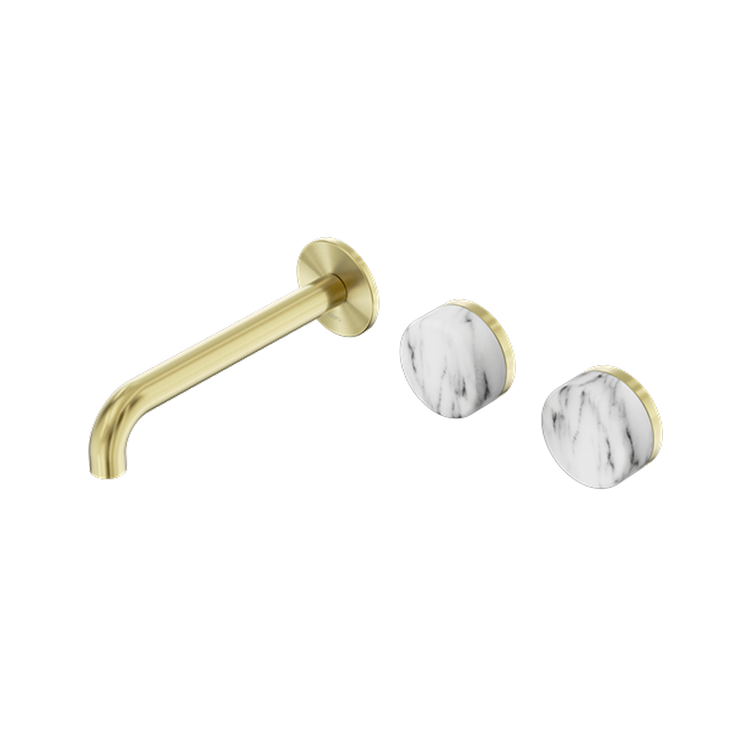 Nero Serenity 160mm Wall Basin Set Offset Spout with Arabescato Corchia Handle - LF Brushed Gold - 24D056BG