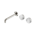 Nero Serenity 160mm Wall Basin Set Offset Spout with Arabescato Corchia Handle - LF Brushed Nickel - 24D056BN