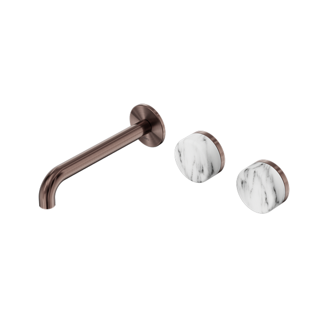 Nero Serenity 160mm Wall Basin Set Offset Spout with Arabescato Corchia Handle - LF Brushed Bronze - 24D056BZ