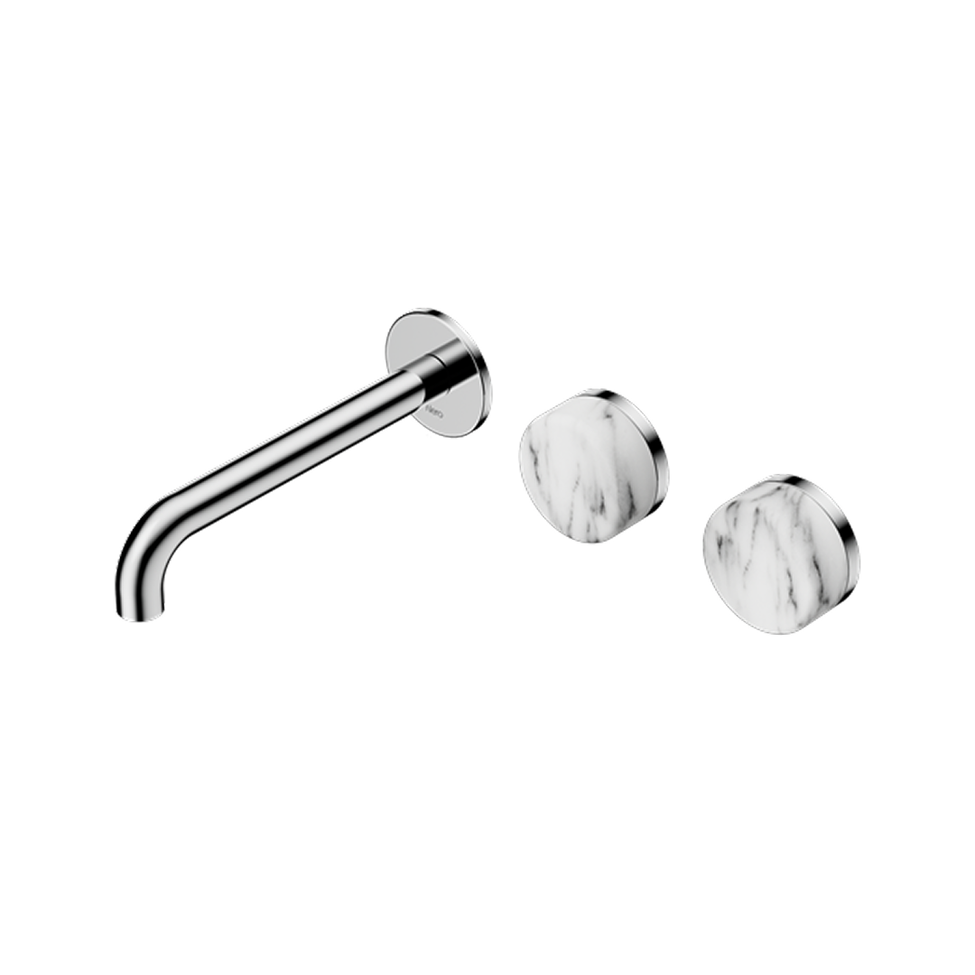 Nero Serenity 220mm Wall Basin Set Offset Spout with Arabescato Corchia Handle - LF Chrome - 24D068CH