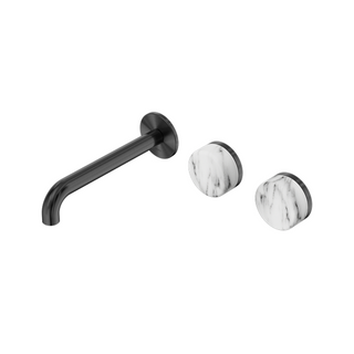 Nero Serenity 185mm Wall Basin Set Offset Spout with Arabescato Corchia Handle - LF Gun Metal - 24D062GM