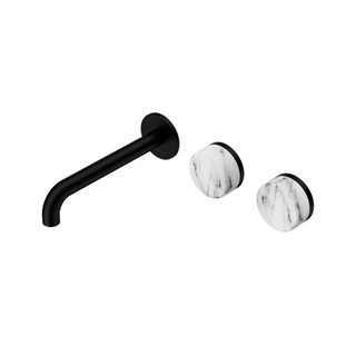 Nero Serenity 160mm Wall Basin Set Offset Spout with Arabescato Corchia Handle - LF Matte Black - 24D056MB