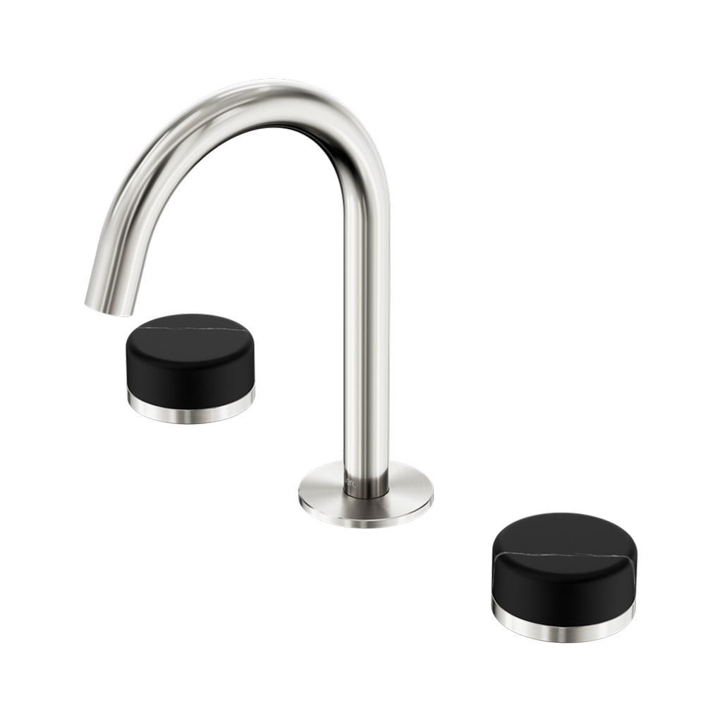 Nero Serenity Basin Tap Set Arc Spout with Marquina Black Handle - Brushed Nickel - 24D117BN