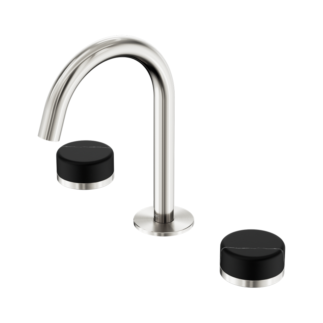 Nero Serenity Basin Tap Set Arc Spout with Marquina Black Handle - Brushed Nickel - 24D117BN