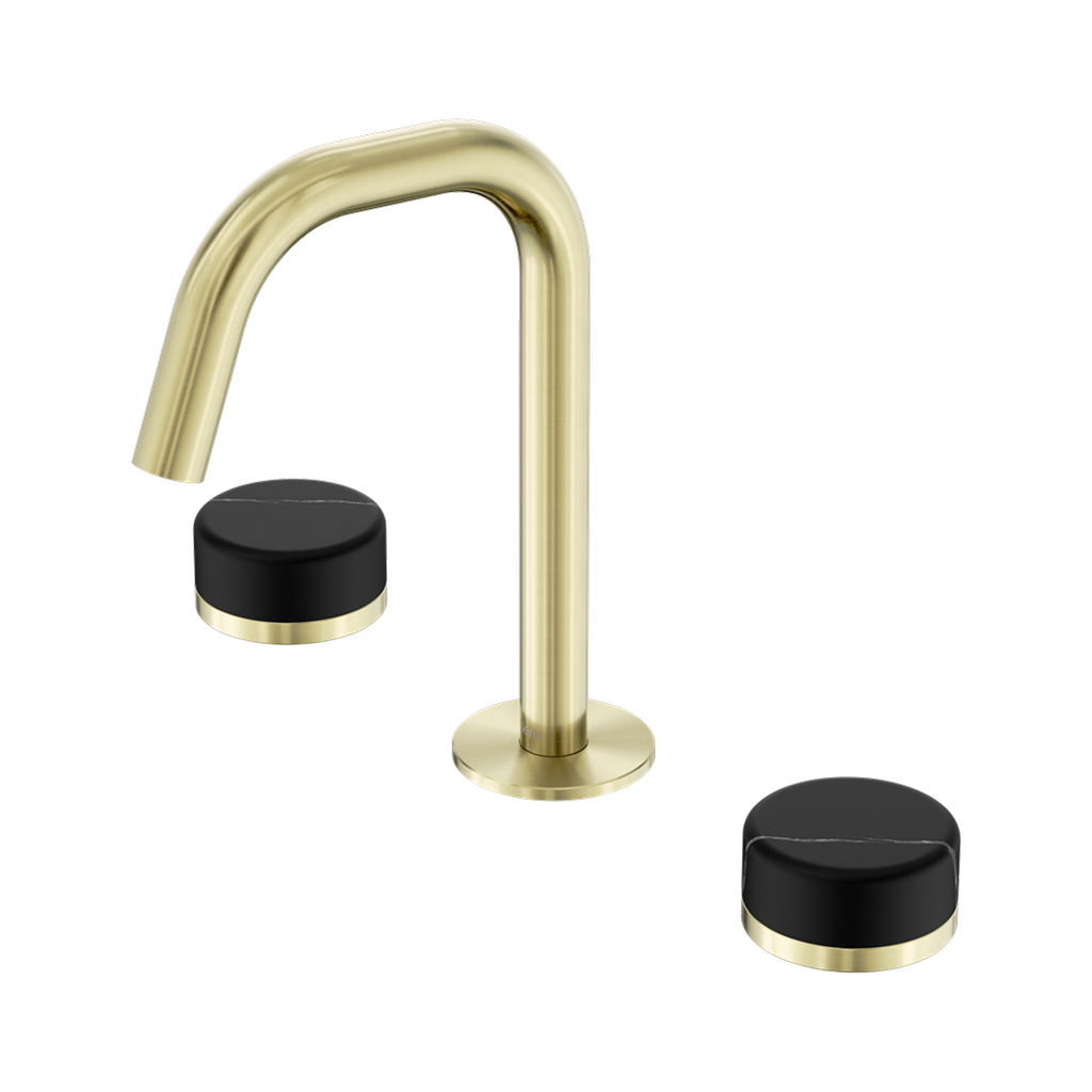 Nero Serenity Basin Tap Set Edge Spout with Marquina Black Handle - Brushed Gold - 24D119BG