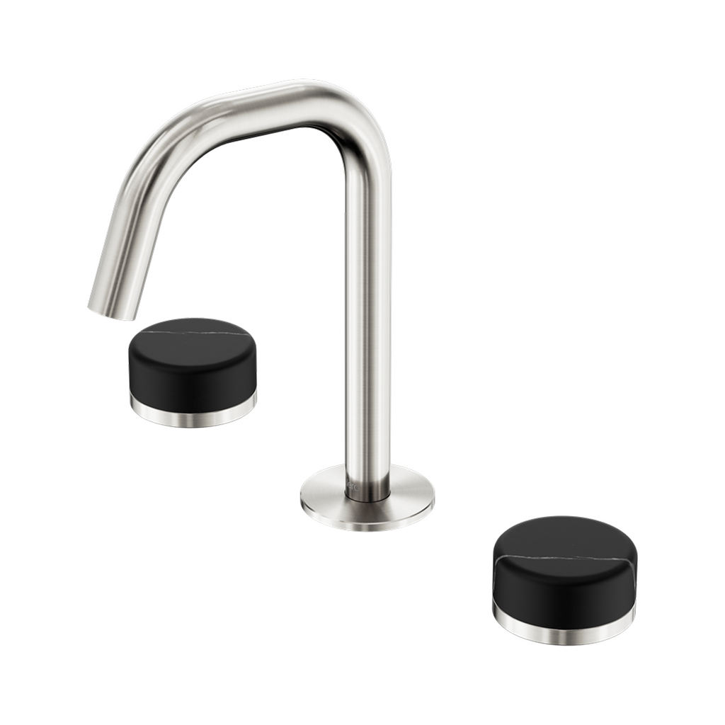 Nero Serenity Basin Tap Set Edge Spout with Marquina Black Handle - Brushed Nickel - 24D119BN