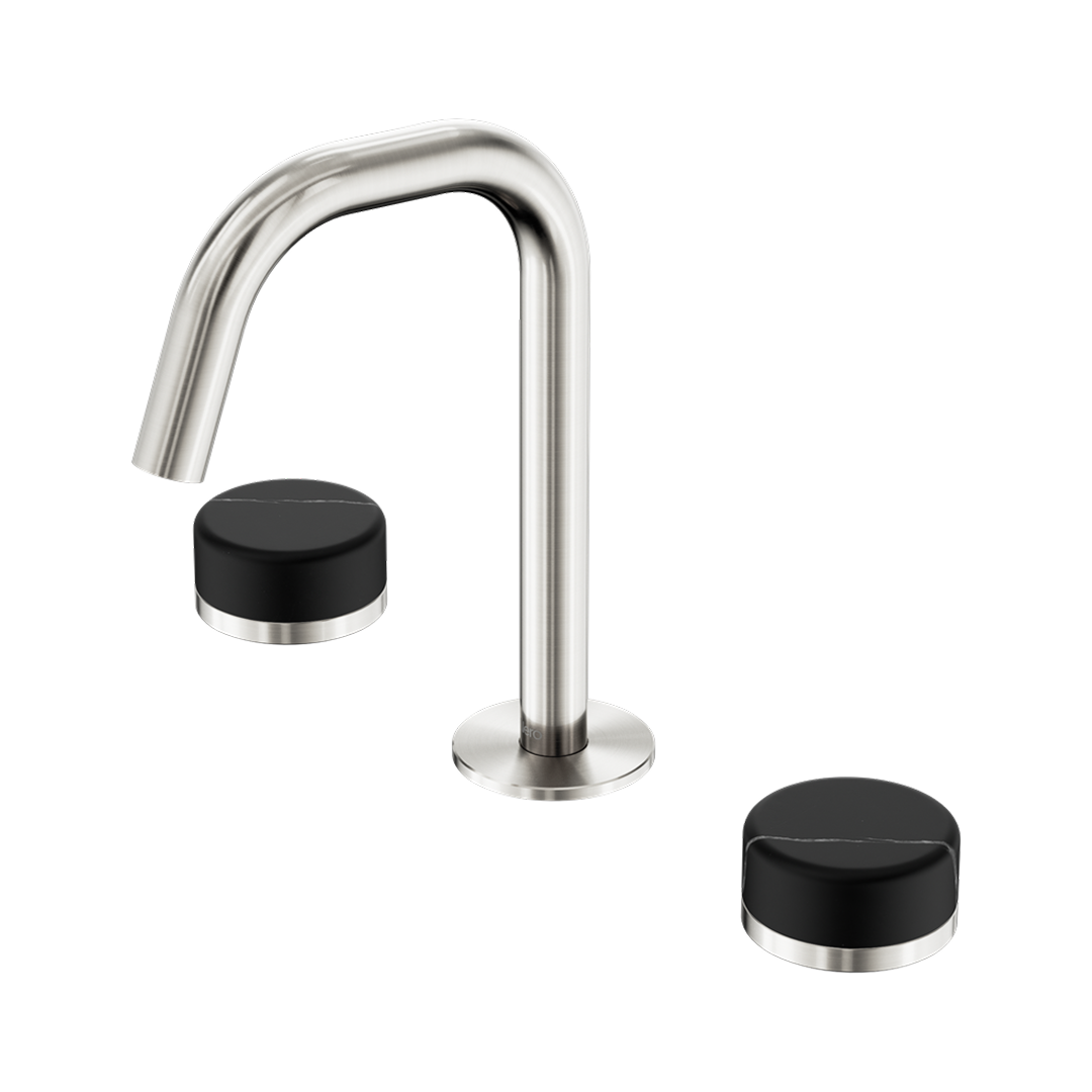 Nero Serenity Basin Tap Set Edge Spout with Marquina Black Handle - Brushed Nickel - 24D119BN