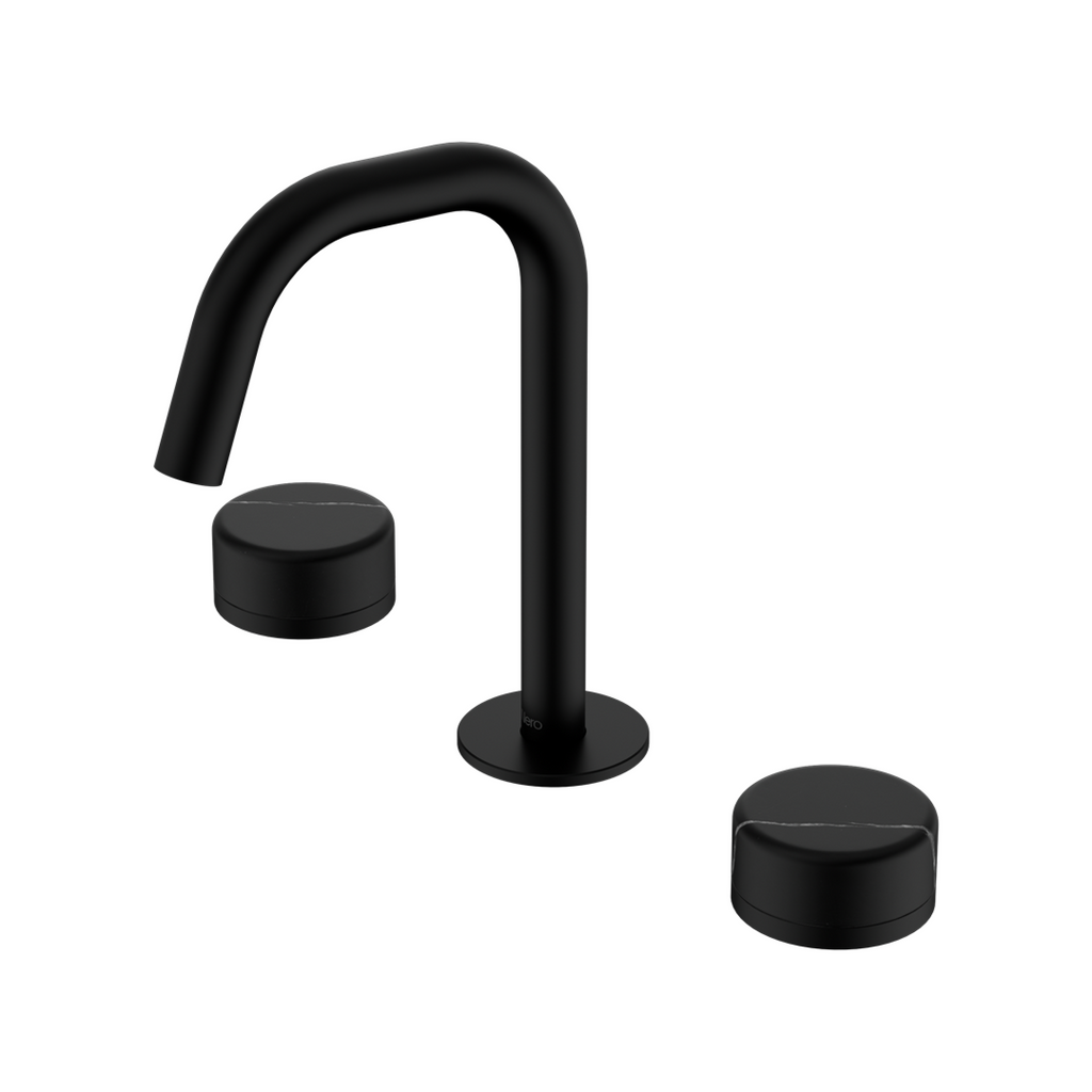 Nero Serenity Basin Tap Set Edge Spout with Marquina Black Handle - Matte Black - 24D119MB