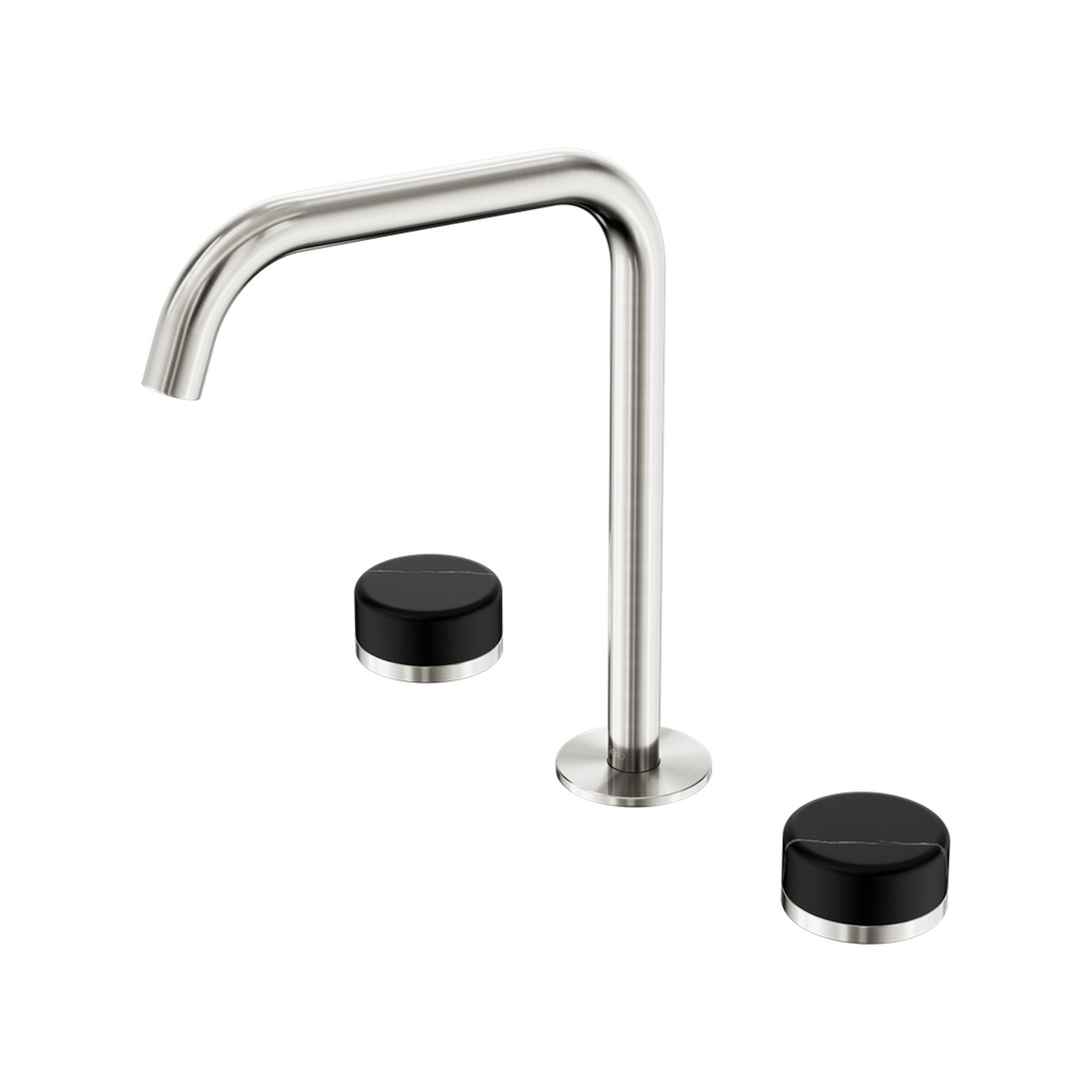 Nero Serenity Bath/Kitchen Tap Set Edge Spout with Marquina Black Handle - Brushed Nickel - 24D120BN