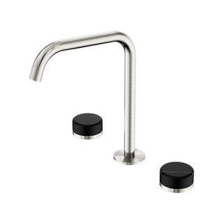 Nero Serenity Bath/Kitchen Tap Set Edge Spout with Marquina Black Handle - Brushed Nickel - 24D120BN