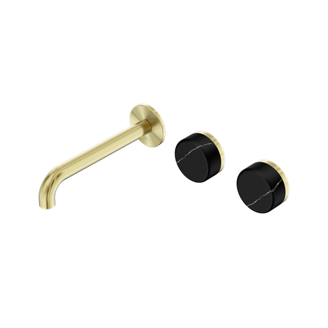 Nero Serenity 220mm Wall Basin Set Offset Spout with Marquina Black Handle - LF Brushed Gold - 24D126BG
