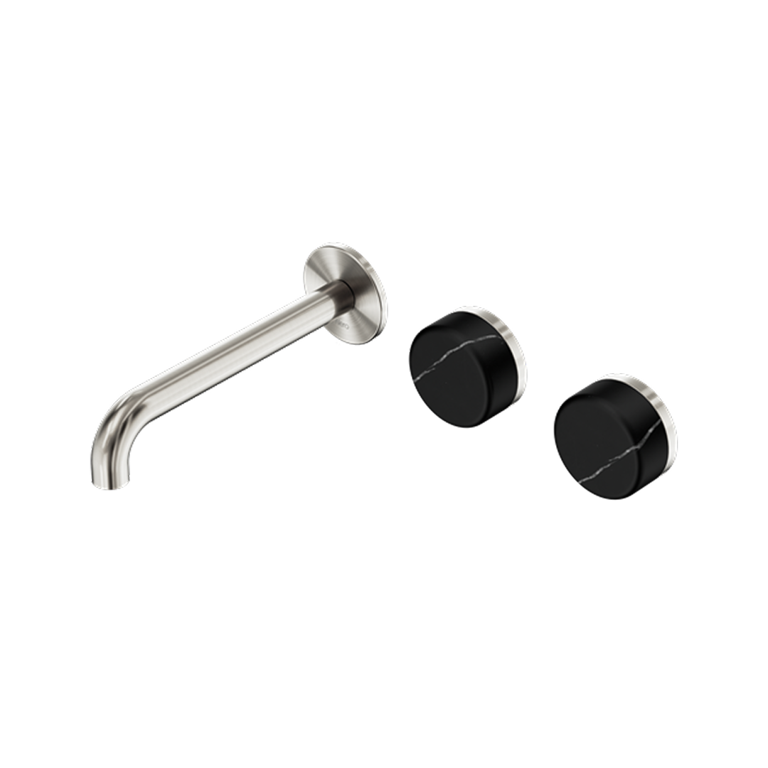 Nero Serenity 220mm Wall Basin Set Offset Spout with Marquina Black Handle - LF Brushed Nickel - 24D126BN