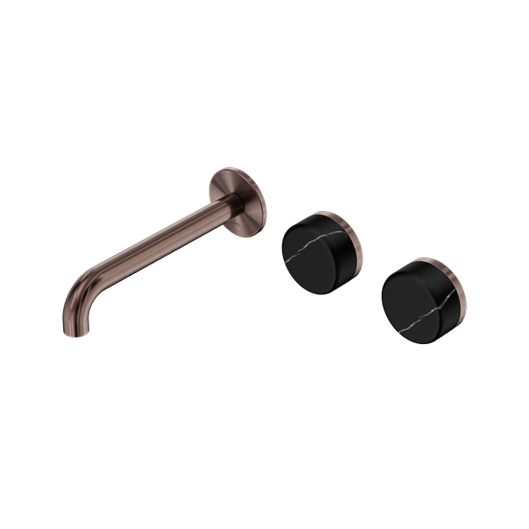 Nero Serenity 220mm Wall Basin Set Offset Spout with Marquina Black Handle - LF Brushed Bronze - 24D126BZ