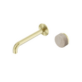 Nero Serenity Progressive Wall Basin Mixer Set 185mm Spout with Rome Travertine Handle - LF Brushed Gold - 24E069BG