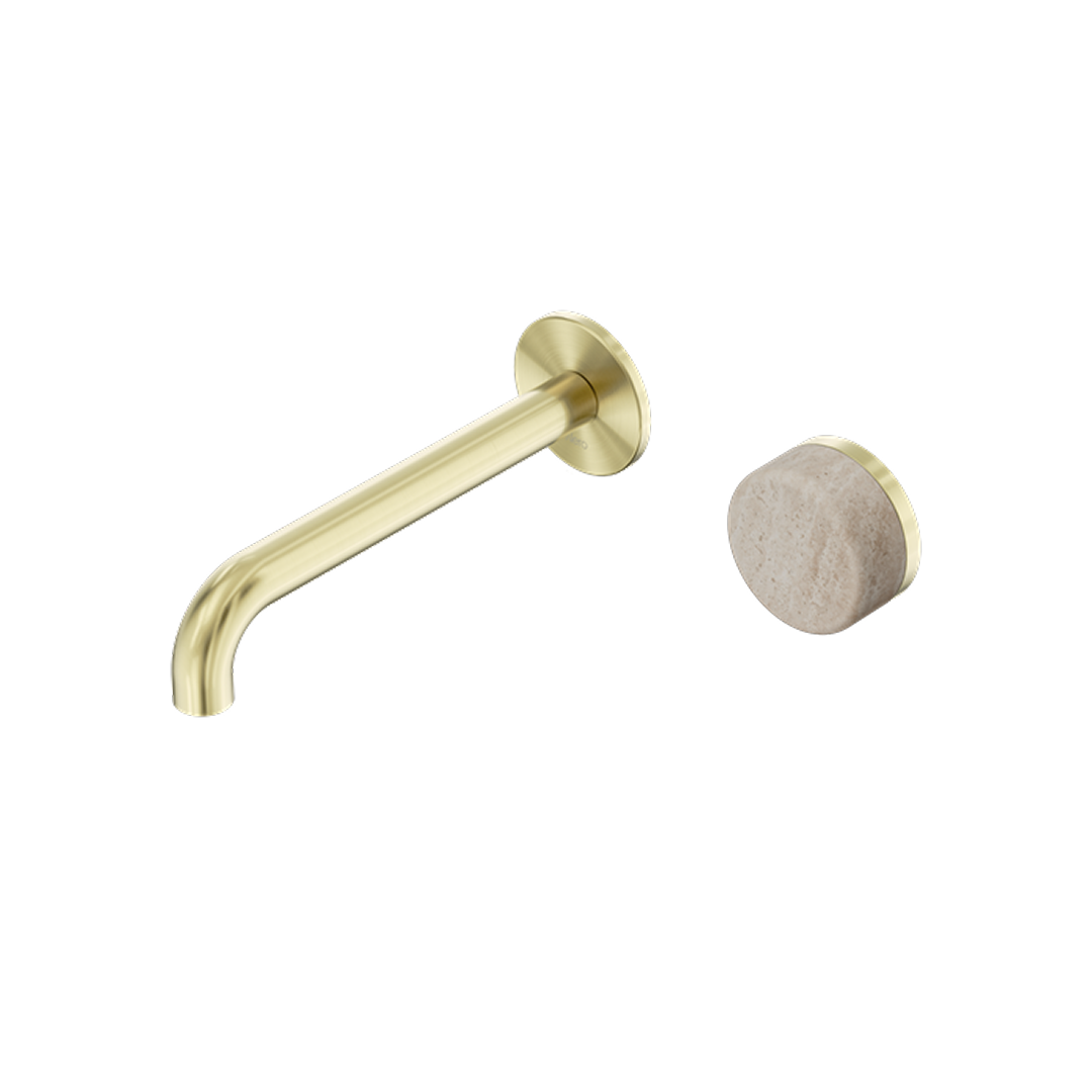 Nero Serenity Progressive Wall Basin Mixer Set 185mm Spout with Rome Travertine Handle - LF Brushed Gold - 24E069BG