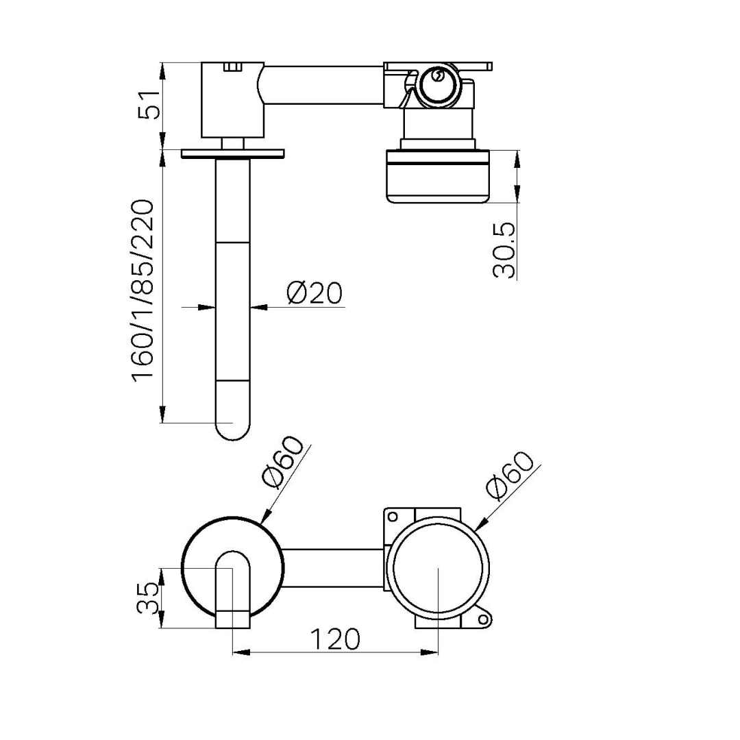 Nero Serenity Progressive Wall Basin Mixer Set 185mm Spout with Rome Travertine Handle - LF Brushed Gold - 24E069BG