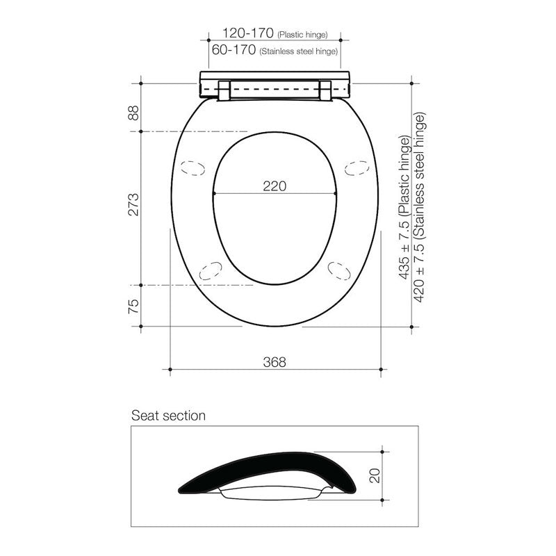Caroma Caravelle Seat Normal Close White Specification