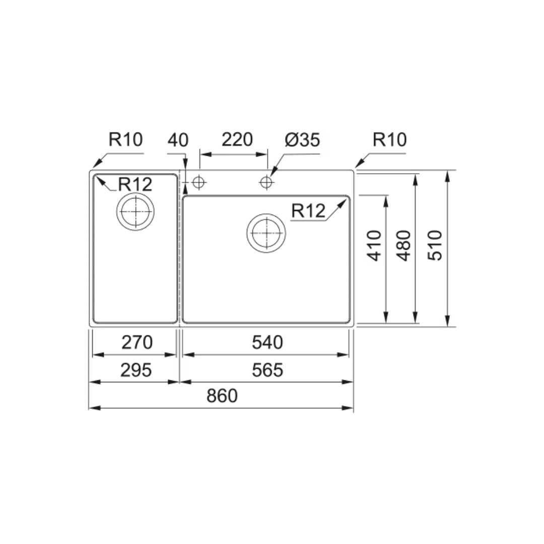 Franke Mythos Box Centre 1 & 3/4 Bowl Sink HOF Kit - BWX220-54/27 SBL - BWX22054/27SBL