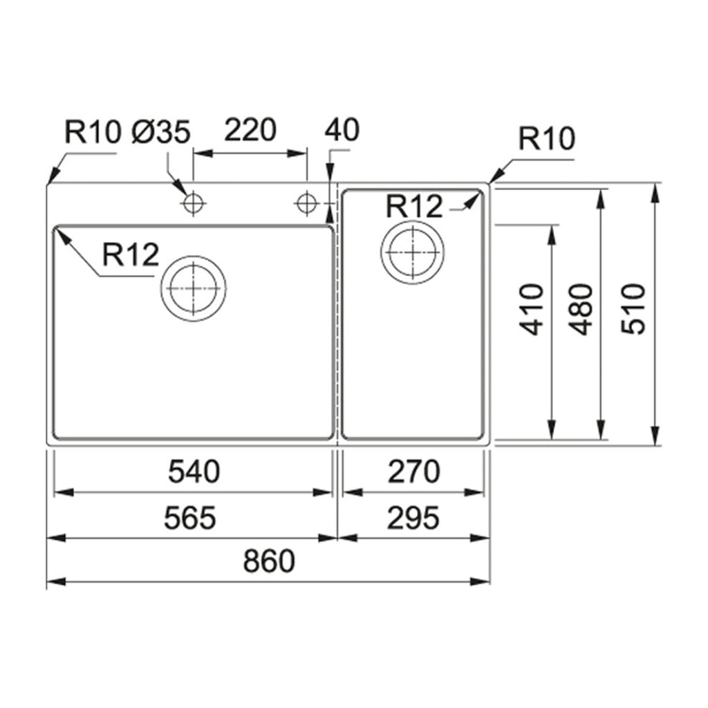 Franke Mythos Box Centre 1 & 1/2 Bowl Sink HOF Kit - BWX220-54/27 SBR - BWX22054/27SBR