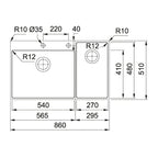 Franke Mythos Box Centre 1 & 1/2 Bowl Sink HOF Kit - BWX220-54/27 SBR - BWX22054/27SBR