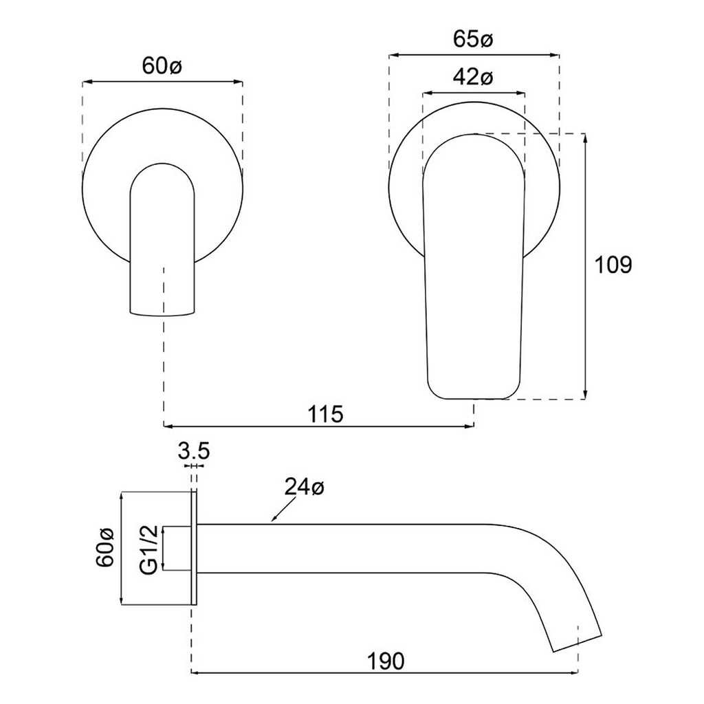 Villeroy & Boch O.Novo Style S Wall Basin Mixer (Trim Kit Only) - LF Matte Black 2994595B