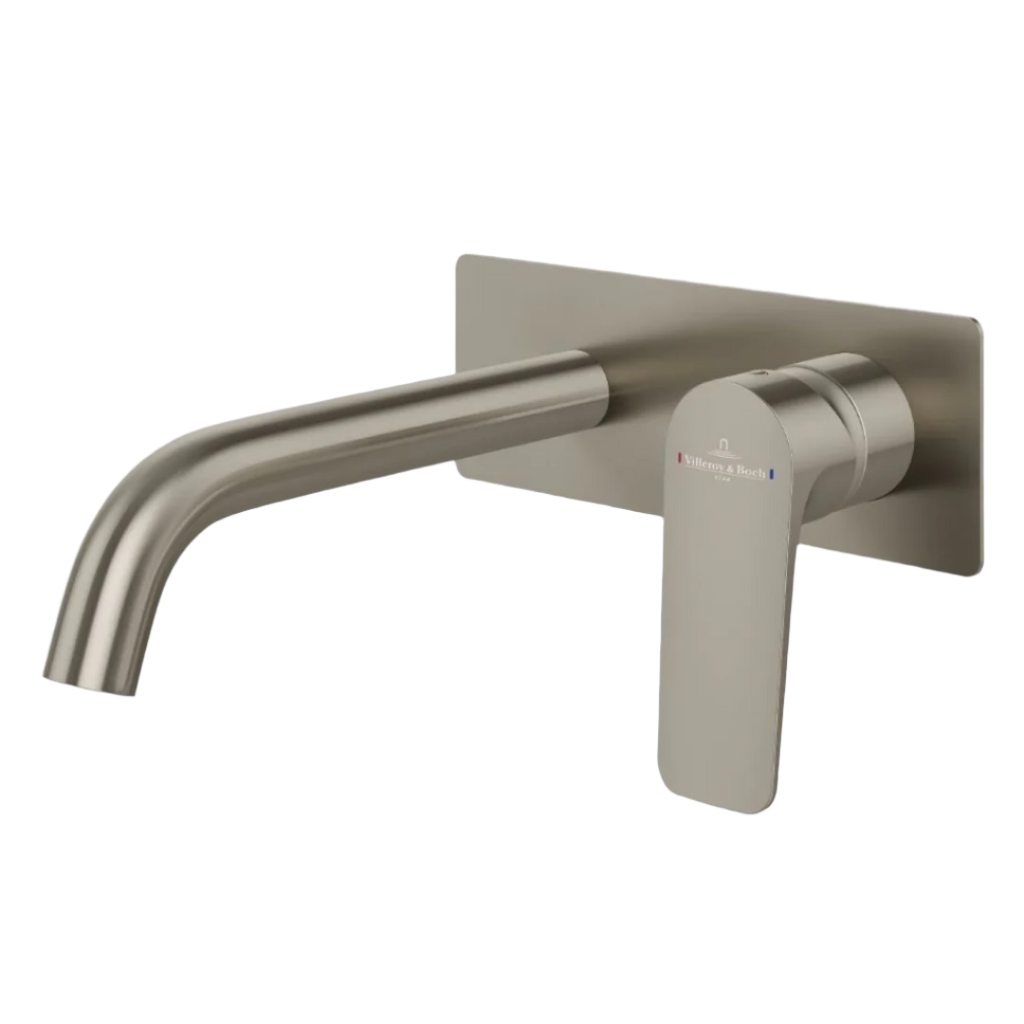 Villeroy & Boch O.Novo Style S Rectangular Wall Mounted Basin Mixer Set (Includes In-Wall Body) - LF Brushed Nickel - 2995080B + 8733500