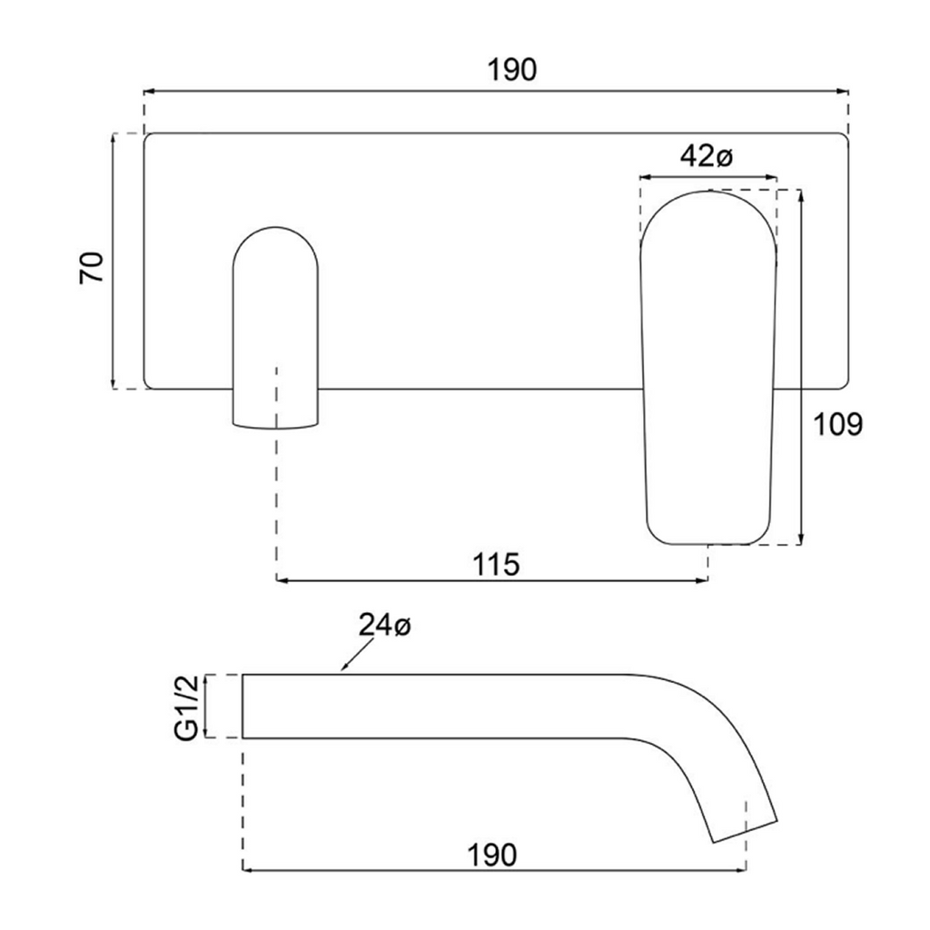 Villeroy & Boch O.Novo Style S Rectangular Wall Mounted Basin Mixer Trim Kit - LF Brushed Gold - 2995085B