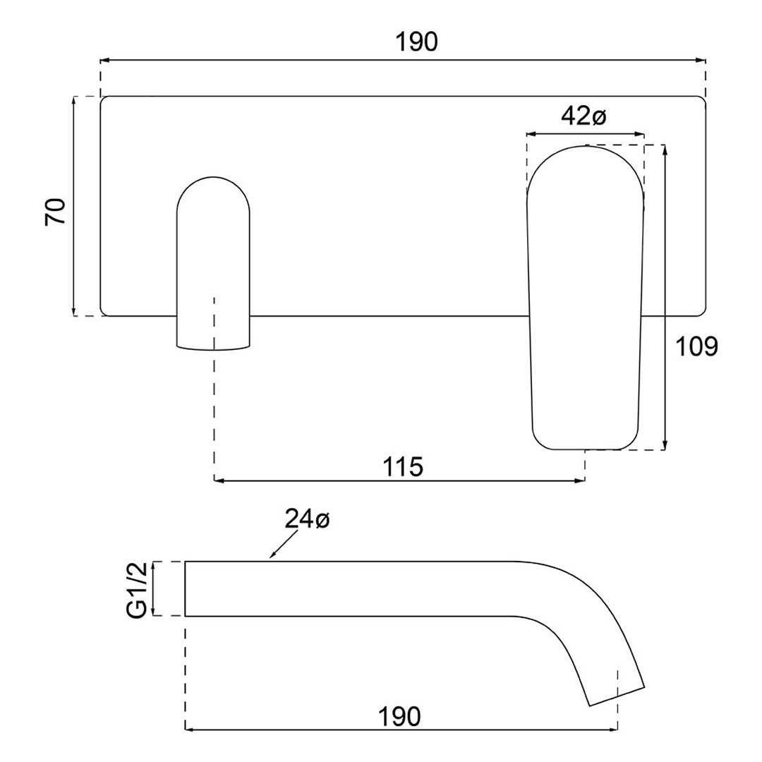 Villeroy & Boch O.Novo Style S Rectangular Wall Basin Mixer (Trim Kit Only) - LF Matte Black 2995095B