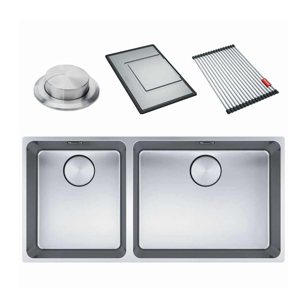 Franke Mythos MYX220-50/34 1 & 1/2 3 Way Install Sink - Includes Rollamat, Extension Drainer, Remote Waste - MYX22050/34FPCSBL