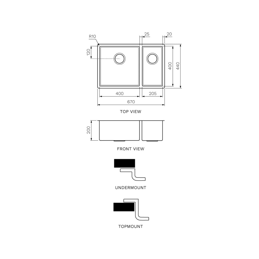 Parisi Quadro 1 & 1/2 Bowl Sink 670mm (Left Hand) - Fucile - PK6744L.50