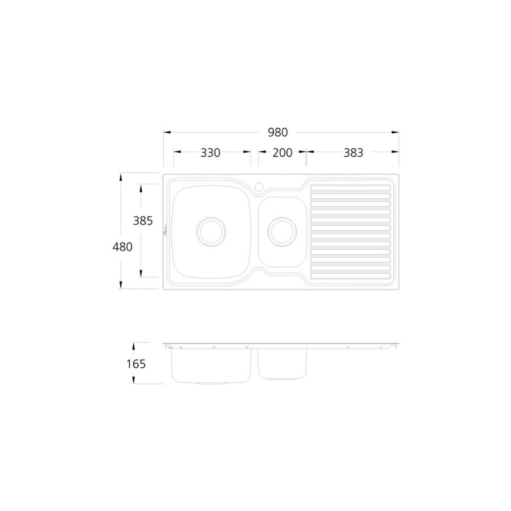 Oliveri Endeavour 1 & 1/2 Left Hand Bowl Sink & Drainer EE01 - EE01 1TH