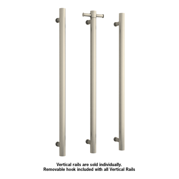 Thermorail Brushed Nickel Straight Round Vertical Single Heated Towel Rail - VS900HBN