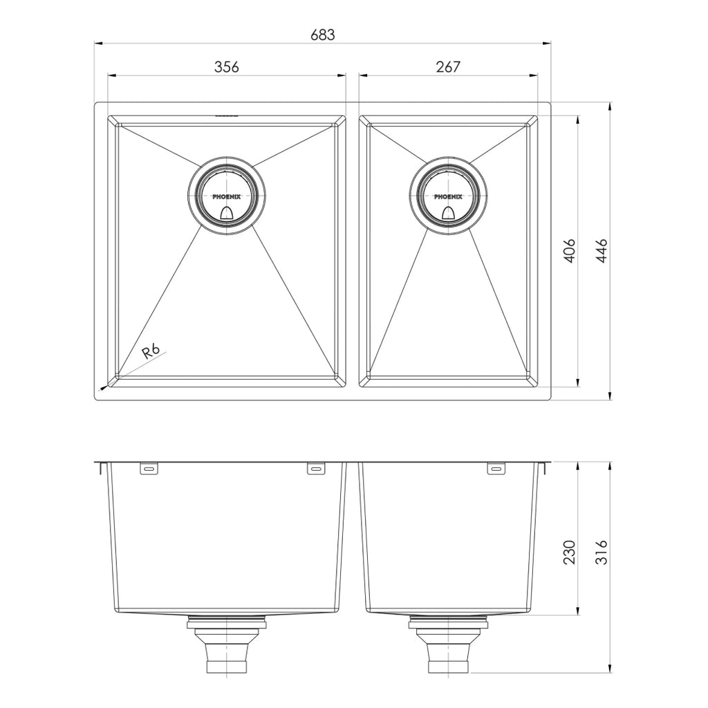 Phoenix 4000 Series 1 & 3/4 Left Hand Bowl Sink - Brushed Carbon - 310-5202-16